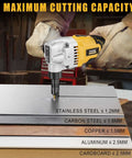 Beast Mode Cordless Metal Nibbler cutting stainless steel, aluminum, copper in workshop, showcasing 18-gauge RPM brushless motor