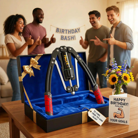 Upgraded Hydraulic Arm Exerciser For Home Gym Chest Workout With Adjustable 10 Gears in a gift box during a birthday celebration.