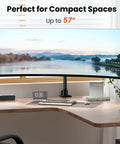 Heavy Duty Aluminum Ultrawide Monitor Desk Mount And Adjustable Monitor Arm For Wide Screens Up To 57 Inches in a compact workspace.