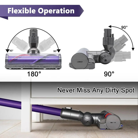 Quick Release Motorhead Cleaner for V6 and SV Series Cordless Vacuum Cleaners, flexible rotation on hardwood floors under furniture.