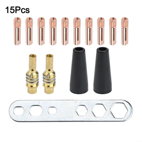 MIG Torch Consumable Kit For 15AK And MB15 With 0.8mm Copper Contact Tips 14AK Flux Core Gasless Nozzles Holders And Wrench