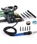Pro Grade 60W Soldering Station Kit With PID Control And Auto Calibration, displaying soldering iron, tips, and tools