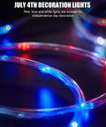 Red, white, and blue glowing Outdoor Rope Light Set 99ft With 300 LEDs Remote Color Changing 18 Colors Connectable Twinkle Lights