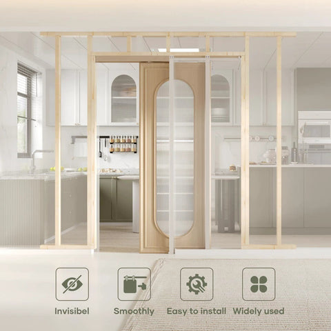 30X80 Inch Pocket Door Frame Kit With Two Way Soft Close for 2x4 Stud Walls Installed in Kitchen