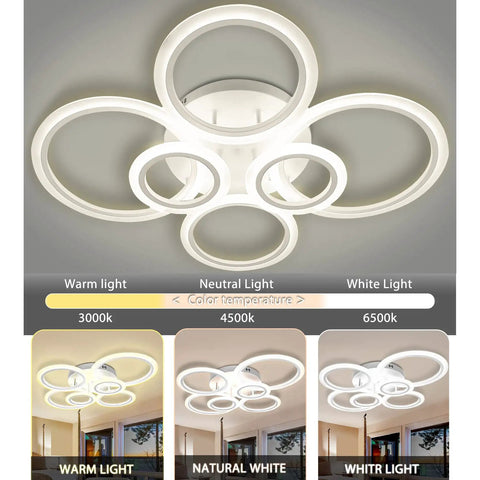 Modern LED Ceiling Light With Adjustable Tri-Color 3000K 4000K 6500K, Remote Control, Ultra Bright 4800 Lumens, flush-mount design