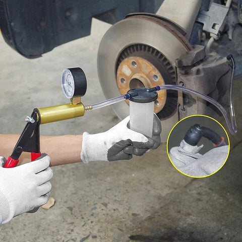 Hand Held Vacuum Pump Tester Kit With Vacuum Gauge And Brake Bleeder For Automotive Use Do It All Tool Set With Adapters And Case Cushioned Grip For Easy Pressure Testing And Bleeding Brakes on brake rotor