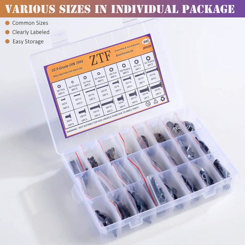 860 Piece All In One Metric M2 M3 M4 M5 Hex Socket Flat Head Screws Bolts Nuts Washers Kit With Storage Box displayed open