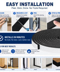 Image showing installation steps for Heavy Duty Neoprene Foam Insulation Tape Self Adhesive Weather Stripping For Doors And Windows.