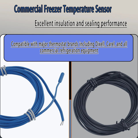 2-pack freezer temperature sensors with blue and black 119-inch cut-to-length cables.
