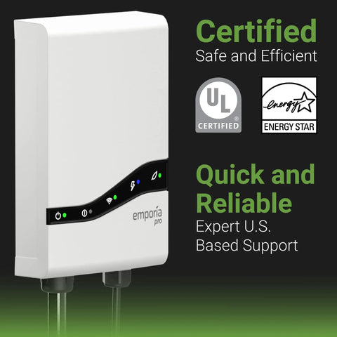 Pro Level 2 EV Charger With PowerSmart for Home Use, UL Certified, showing efficient design with safety markings.