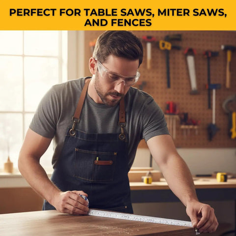 Man using Peel And Stick Measuring Tape For Layout And Cutting Stations Sixteen Foot Length Seven Eighths Inch Width