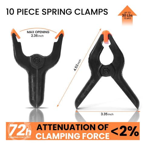 ECY 4.5-inch plastic spring clamp with orange tips, 10-pack, front view