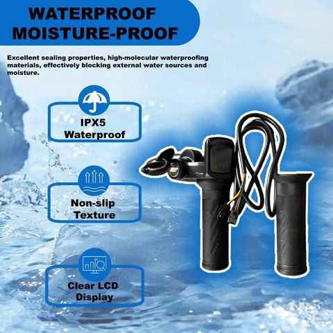 Full Twist Throttle Upgrade For E Bikes And Scooters, 48V 3 Pin Universal Throttle With LCD Display And Key Lock shown
