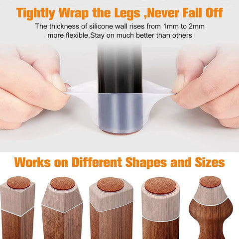 Super Easy Floor Guard Chair Leg Protectors For Hardwood Floors, 16 Pcs Universal Felt Pads Cushions shown on various chair legs