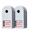 Dual Leak Alert Water Leak Detector And Flood Sensor with 90 dB alarms, battery powered, 2 pack, white moisture alarm system front view