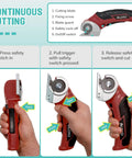 Cordless Electric Scissors For Cardboard And More 240 RPM Box Cutter That Slices Through Quarter Inch Materials With Ease Self Sharpening Tungsten Steel Blade Cuts Leather Carpet Plastic Mats Felt And More, safety steps