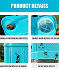 Beast Battery Powered Backpack Sprayer 3.2 Gallon with Makita 18V Battery, showing nozzle storage, water inlet, translucent tank, and display.