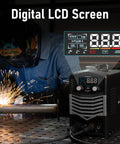 Welding with MIG Welder 140A 110V 3 In 1 Flux Core Stick And Lift TIG Gasless Inverter with digital display in workshop