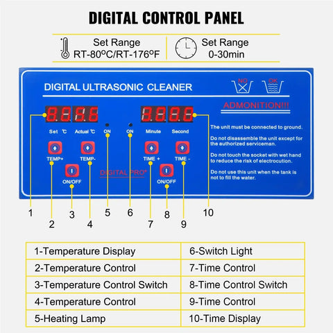 Digital control panel of Compact 3 Liter Ultrasonic Cleaner Machine For Jewelry Glasses Tools And Dishes With Eco Friendly Sound Wave Technology Delivers Straight Up Hella Spotless Results Daily.
