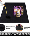 Garage Floor Mat 30 X 36 Inches Heavy Duty Oil Spill Absorbent Mat With Waterproof Backing, showing oil absorption and rubber backing.