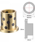 Rock Solid Flanged Sleeve Bearings At 16mm Bore With 20mm Od Measuring 25mm Long, brass bushing with black dots design.
