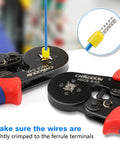 Pro Grade Ferrule Crimping Tool Kit With 1900 Wire Ferrule Terminals For AWG 23 To 7 Self Adjusting Ratchet Crimper in use