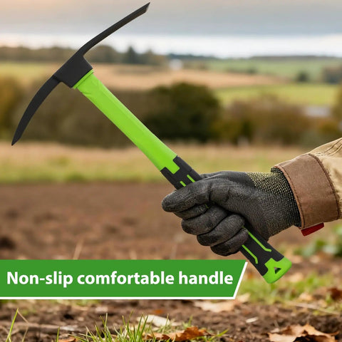 15 Inch Garden Hoe With Non Slip Ergonomic Handle Built To Last Durable Carbon Steel Tool For Flower Beds Weeding And Yard Work Comfortable Grip For Easy Gardening Tasks in use in a field