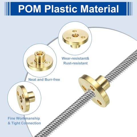 Two Pack Beefy 5mm Brass Lead Screw Nut For T5 Acme Thread With 1mm Pitch 4 Start 4mm Lead in POM Plastic Material