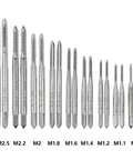 Kickstart Your DIY Projects With This Slick 31 Piece Metric Tap Die Set Including All Sizes From M1 To M2.5 Plus Handy T-Wrench For Serious Thread Cutting And Repair Work You Can Trust. Metric tap set M1-M2.5 HSS taps shown