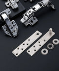 Heavy Duty Concealed Door Hinges Set, Stainless Steel Hidden Upper And Lower Hinge components on black surface