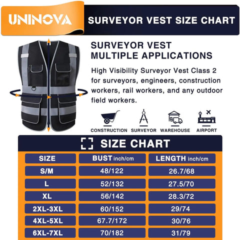High Visibility Safety Vest With Six Front Pockets Two Mic Clip Holders And One D Ring Reflective Mesh For Breathable chart