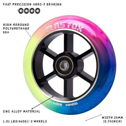 Top Shelf Pro Stunt Scooter Wheels 110Mm With Fast Rolling Abec 9 Bearings And Cnc Machined Aluminum Core Mid Rebound Polyurethane Shell Designed For Nailing Every Kick Flip Tricking Session Red Yellow Blue