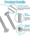 Rock Solid 20 Pack M4 X 35mm Pan Head Machine Screws Crafted From Top Shelf 304 Stainless Steel With Phillips Cross Drive showing threads and head design.