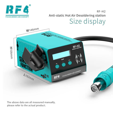 Beefy 1000W Desoldering Hot Air Gun Soldering Station With Digital Display And Smart Temperature Control, size specifications shown.