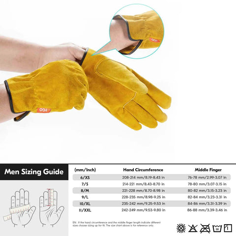 3 Pack Unlined Cowhide Leather Work Gloves for Heavy Duty Driving, Warehouse, Farm, Gardening and DIY Projects, Size XL with sizing guide