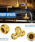 Half Inch Push To Connect Tee Fittings Pack Of 2 No Lead Brass Tee Connector For PEX Copper And CPVC Plumbing UPC And CUPC Certified ASSE 1061 NSF ANSI 61