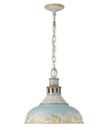 Teal Kinsley Pendant Light in aged galvanized steel for farmhouse kitchen island, rustic vintage inspired ceiling light fixture