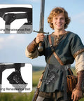 Two Piece Medieval Sword Belt With Sword Frog Holster And Adjustable Rapier Belt Holster Renaissance Costume Accessory worn by person