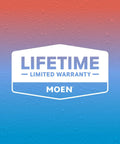 Moen Instant Hot SIP Faucet with Insulated Spout, Spot Resist Stainless, 2-Step Activation and Hands-Free Filling, Requires Tank (Sold Separately), IH7620SRS lifetime limited warranty logo on gradient background.