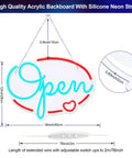 Open Sign For Business 16x12 Inch LED Neon Sign USB Powered Brightness Adjustable with dimensions and wire details