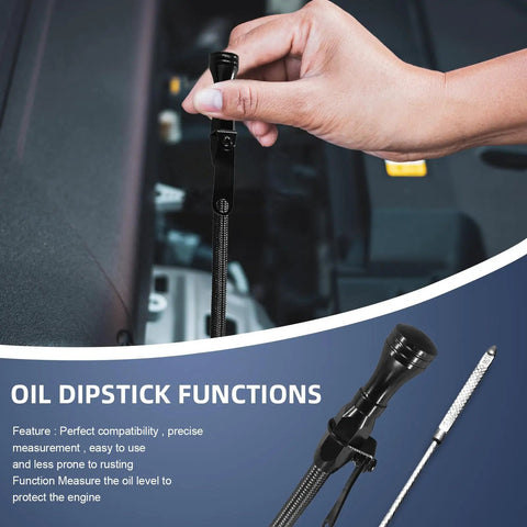 Flexible 21.79 Inch Oil Dipstick For LS Truck Engines Black Housing with Quart and Liter Markings in engine bay