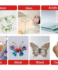 Resin, glass, acrylic, plastic, metal, wood, and ceramic materials displayed for use with 60g UV Resin Kit With Rechargeable Light Pro Grade Bonding System Fast 5 Second Cure Crystal Clear Glue For Plastic Glass Acrylic Jewelry Making DIY Crafts Repairs.