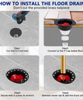 Installation guide for Freestanding Tub Drain Rough In Kit With PVC Adapter, showing steps to cut hole and connect plumbing.