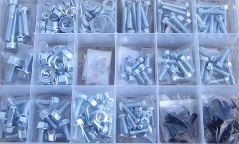 250 Piece ATV Bolt Kit With Flange Bolts, Nuts, Nylon Push Rivets And Washers in storage box compartments