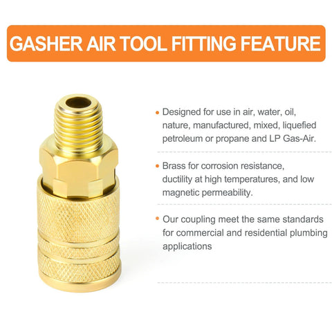 GASHER 1/4-in. male air coupler, brass with knurled grip for quick-connect fittings