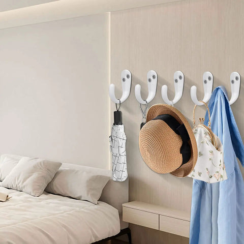 Heavy Duty Metal Coat Hooks Wall Mounted 10 Pack Single Prong Robe Hanger Rustproof Wall Hooks For Towel Hat Keys Bag White For Bathroom Kitchen