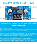 LM2577 DC-DC Boost Module With Digital Display Voltmeter, Adjustable Output 4-35V, 2.5A Boost Converter in blue color