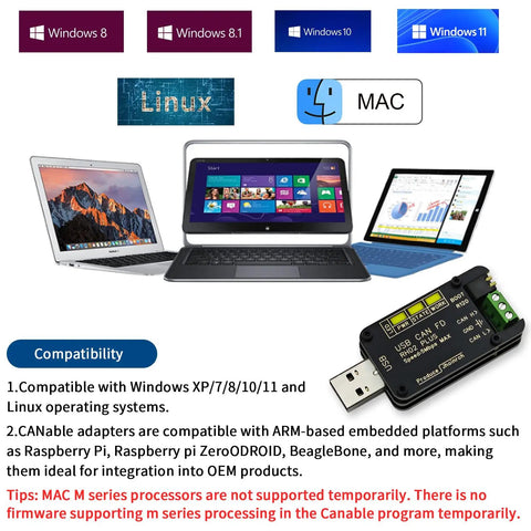 USB To CAN FD Converter Adapter With 2.0 CAN FD Support Fast 5 Mbps CAN Bus Monitoring And Debugging For Industrial Gear And Servo Motors Pro Grade USB Interface For Engineers, Windows Linux Mac compatibility
