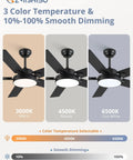 52 Inch Cool Modern Ceiling Fan With Lights And Smart Remote App Control 6 Speeds 3CCT Dimmable 30W LED Quiet DC Motor
