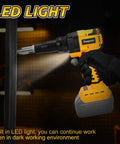 Daspom Cordless Pop Rivet Gun With Brushless Motor featuring LED light for clarity during dark auto and DIY work.